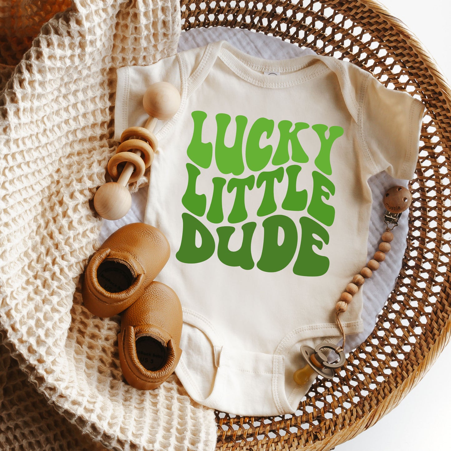 Lucky Little Dude Wavy | Baby Graphic Short Sleeve Onesie