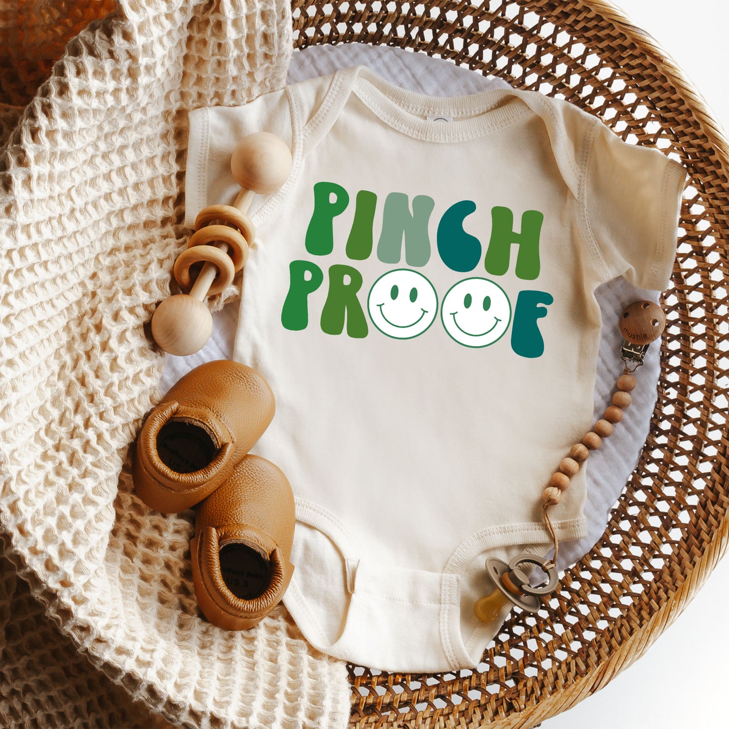 Pinch Proof Smiley Face | Baby Graphic Short Sleeve Onesie