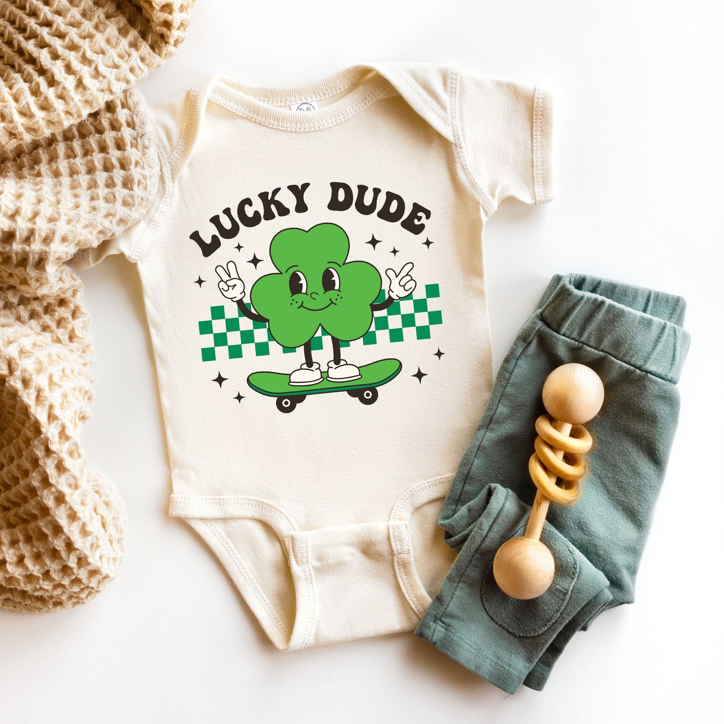 Lucky Dude Skateboard | Baby Graphic Short Sleeve Onesie