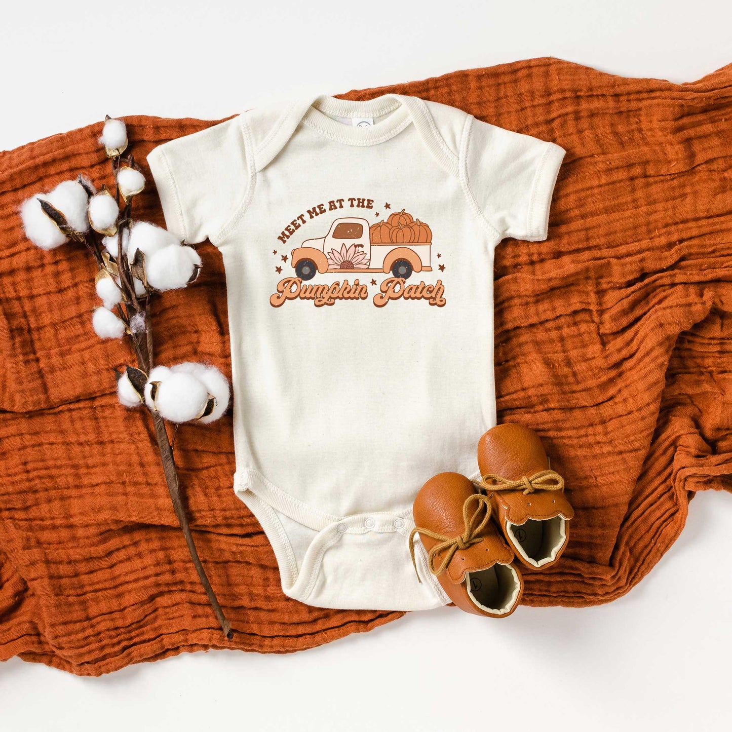 Meet Me Pumpkin Patch Colorful | Baby Graphic Short Sleeve Onesie