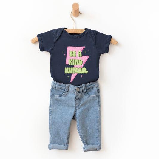 Be A Kind Human Lightning Bolt | Baby Graphic Short Sleeve Onesie