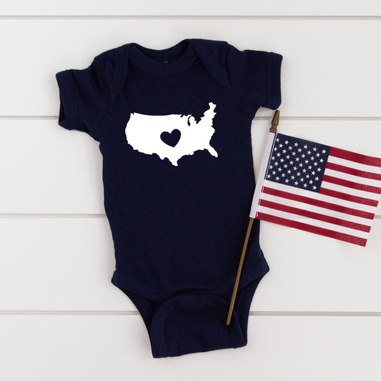 USA Heart Outline | Baby Graphic Short Sleeve Onesie