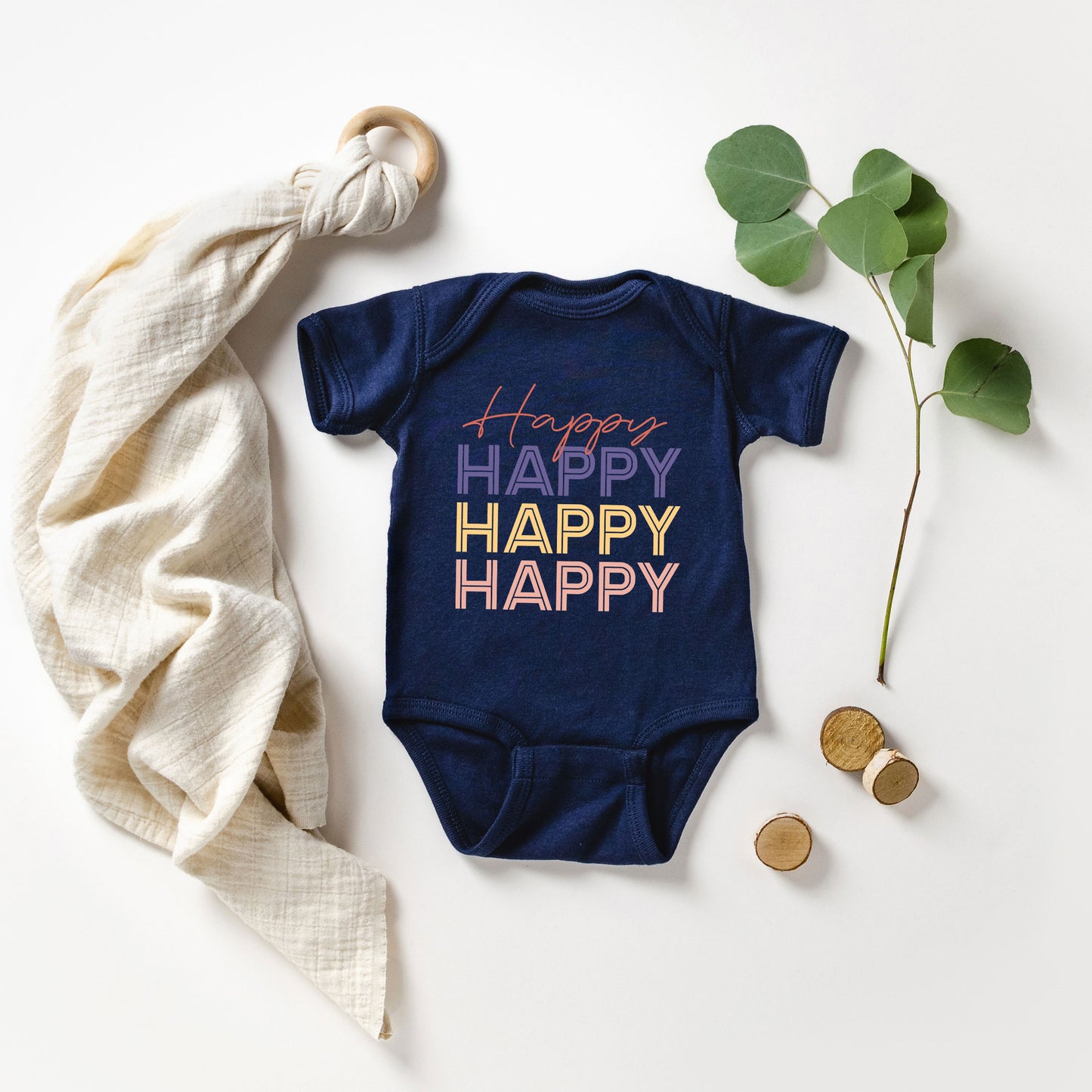 Happy Stacked | Baby Graphic Short Sleeve Onesie