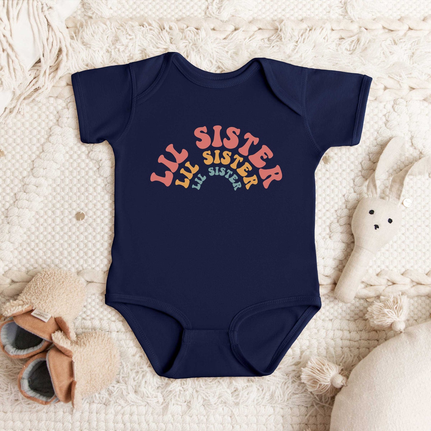 Lil Sister Stacked Curved | Baby Graphic Short Sleeve Onesie