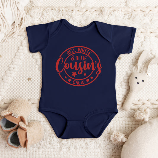 Red White And Blue Cousin's Crew | Baby Graphic Short Sleeve Onesie