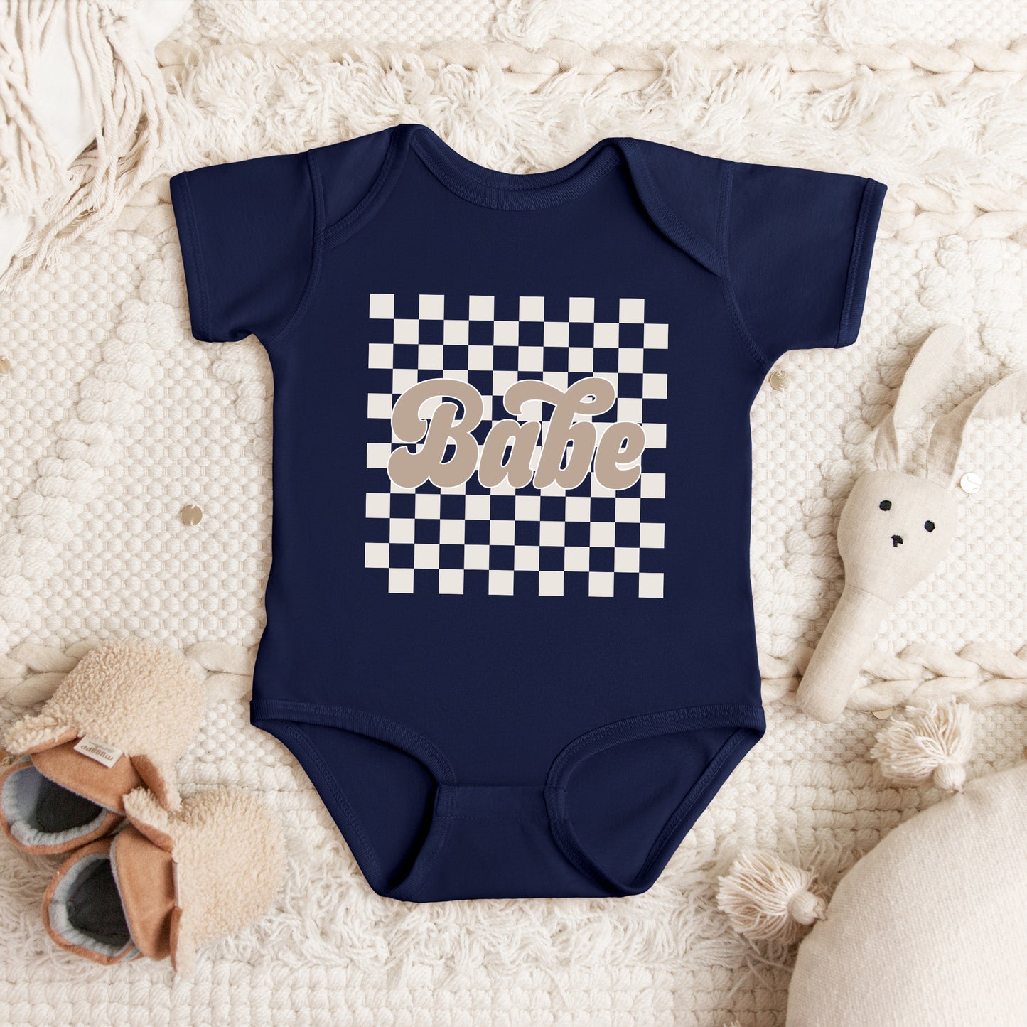 Retro Checkered Babe | Baby Graphic Short Sleeve Onesie