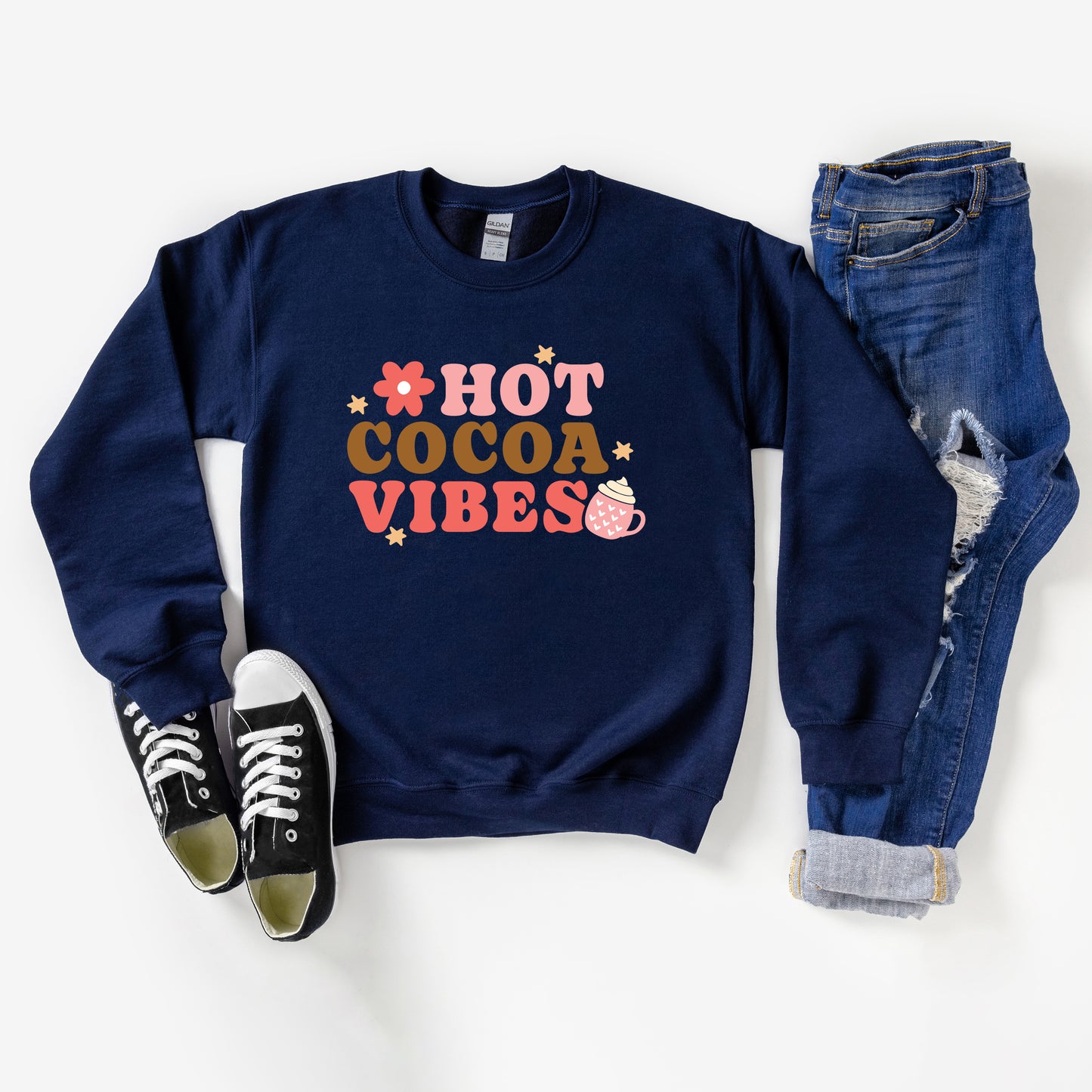 Retro Hot Cocoa Vibes Mug | Youth Graphic Sweatshirt