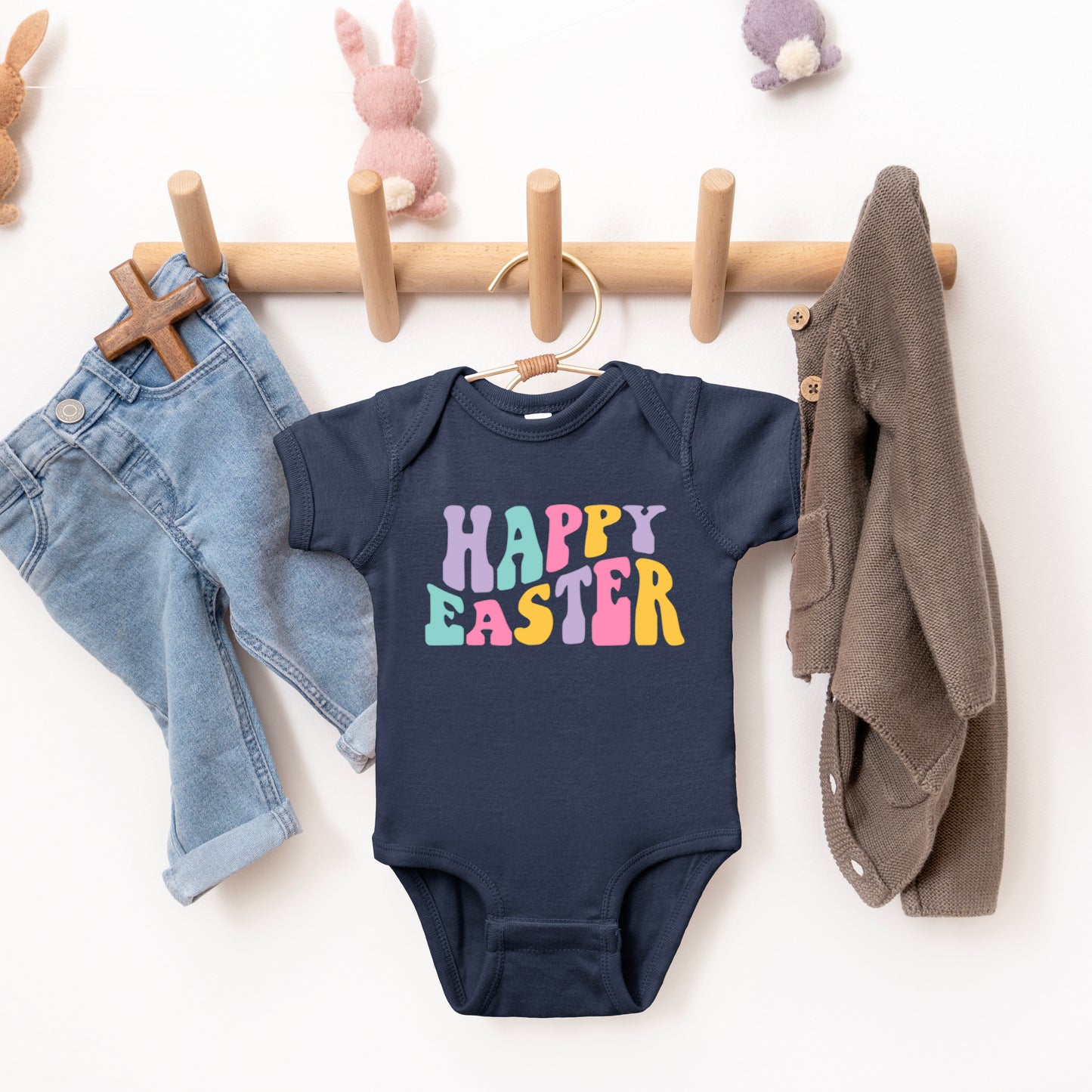 Happy Easter Wavy Colorful | Baby Graphic Short Sleeve Onesie