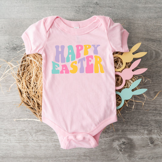 Happy Easter Wavy Colorful | Baby Graphic Short Sleeve Onesie