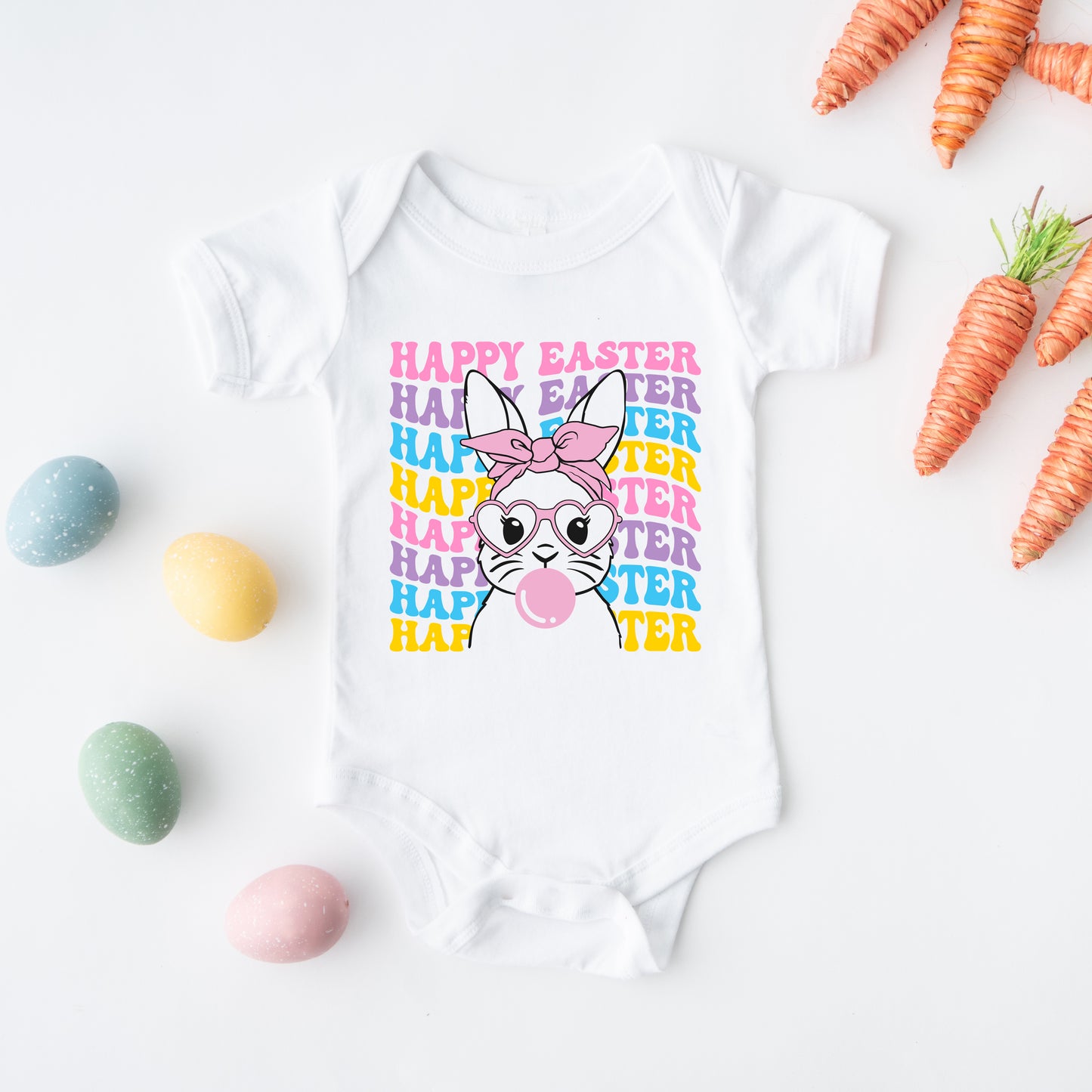 Bubble Gum Bunny Wavy | Baby Graphic Short Sleeve Onesie