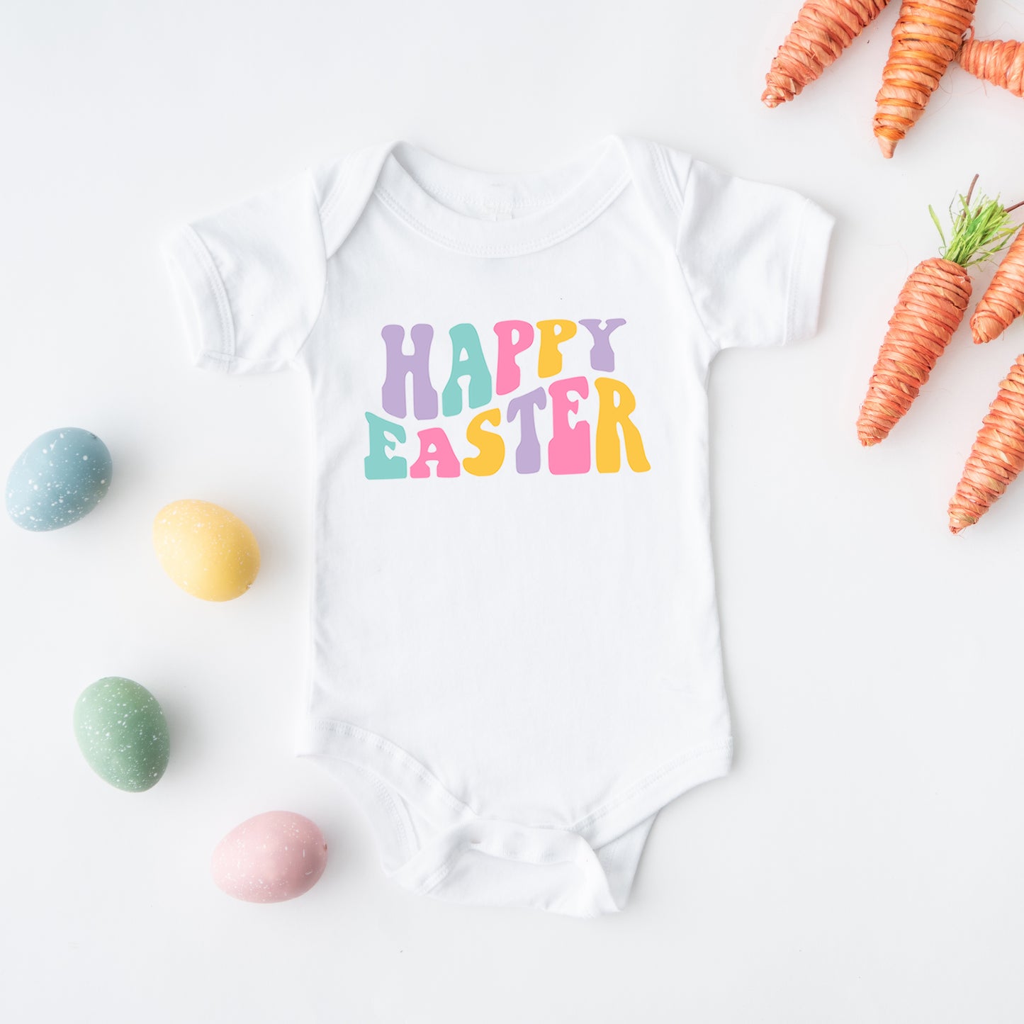 Happy Easter Wavy Colorful | Baby Graphic Short Sleeve Onesie