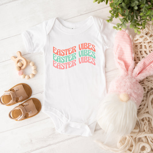 Easter Vibes Wavy Stacked | Baby Graphic Short Sleeve Onesie