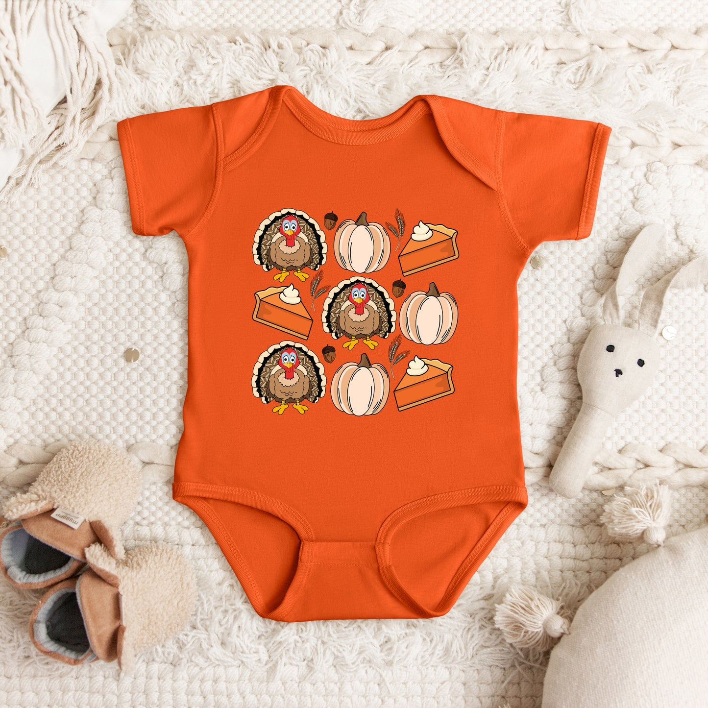 Turkey Pumpkin Pie Grid | Baby Graphic Short Sleeve Onesie