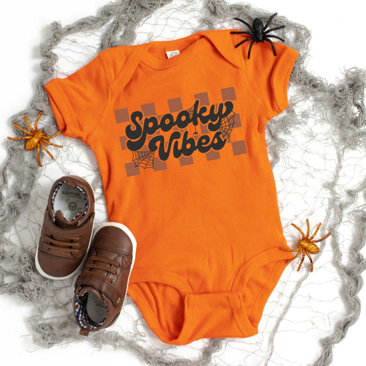 Checkered Spooky Vibes | Baby Graphic Short Sleeve Onesie