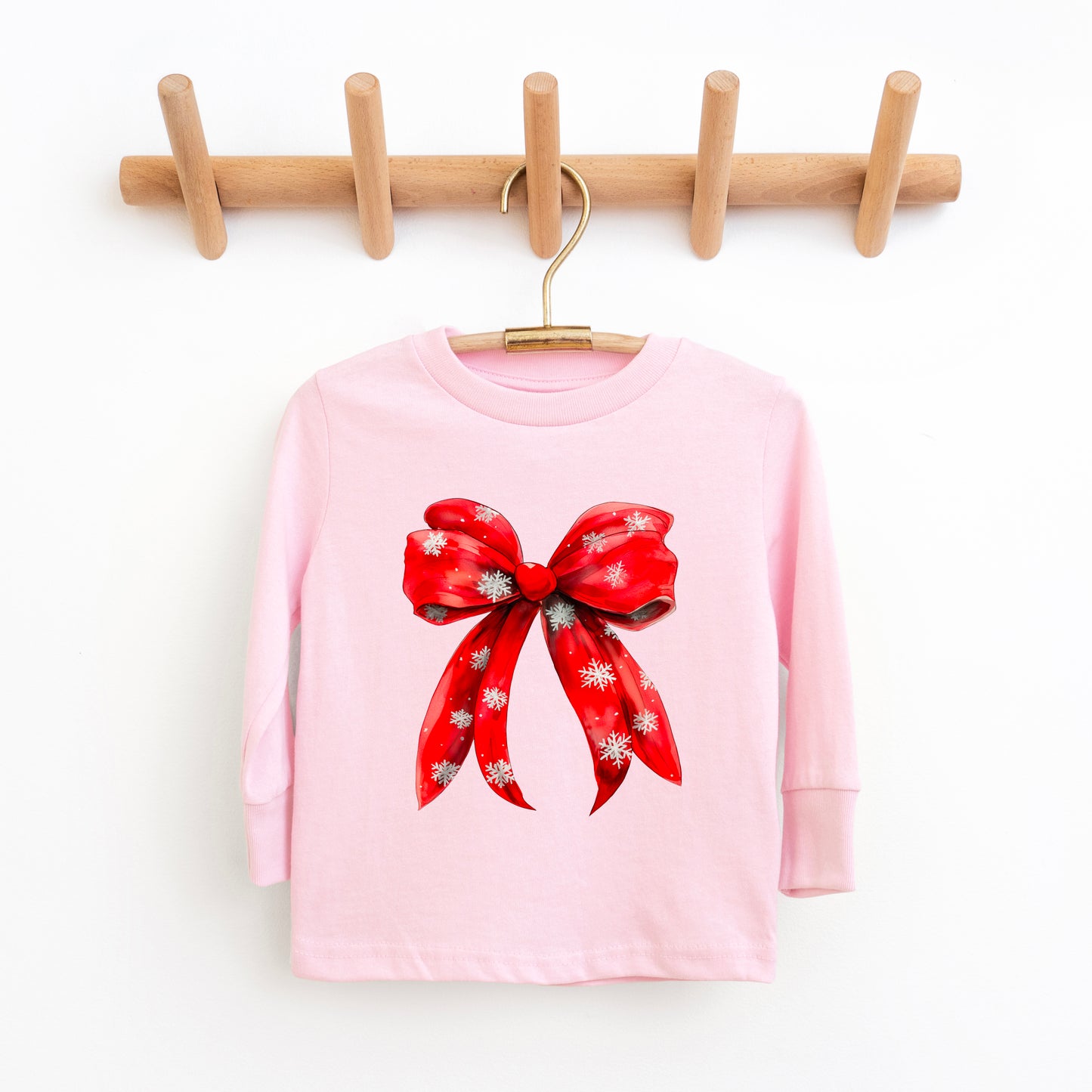 Coquette Christmas Snowflake Bow | Toddler Graphic Long Sleeve Tee