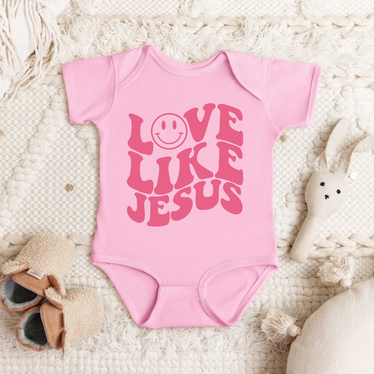 Love Like Jesus Smiley Face | Baby Graphic Short Sleeve Onesie