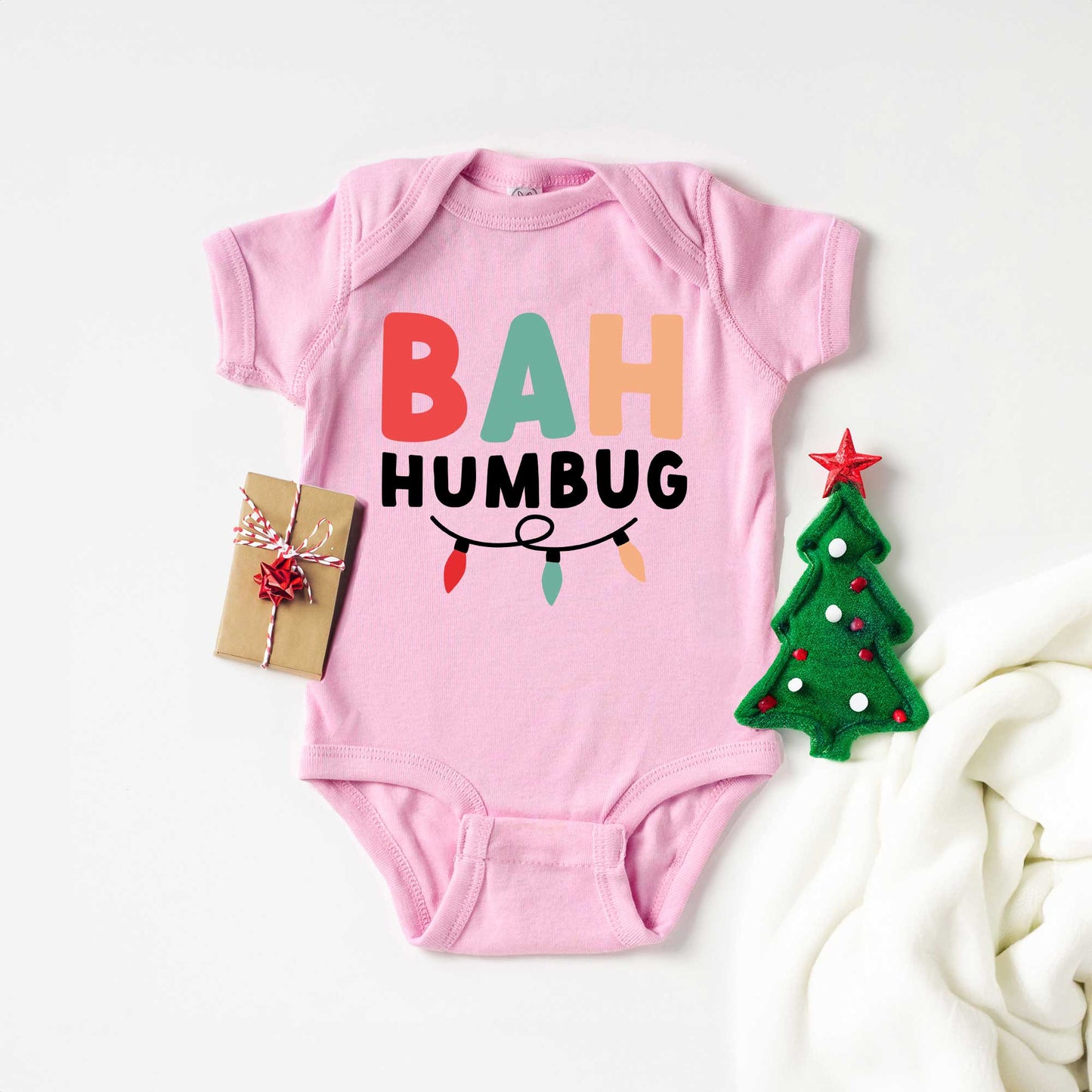 Bah Humbug Lights | Baby Graphic Short Sleeve Onesie