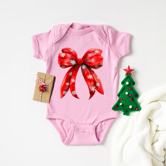 Coquette Christmas Snowflake Bow | Baby Graphic Short Sleeve Onesie