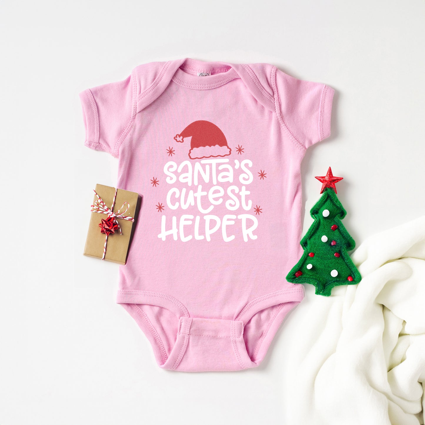 Santa's Cutest Helper Glitter | Baby Graphic Short Sleeve Onesie