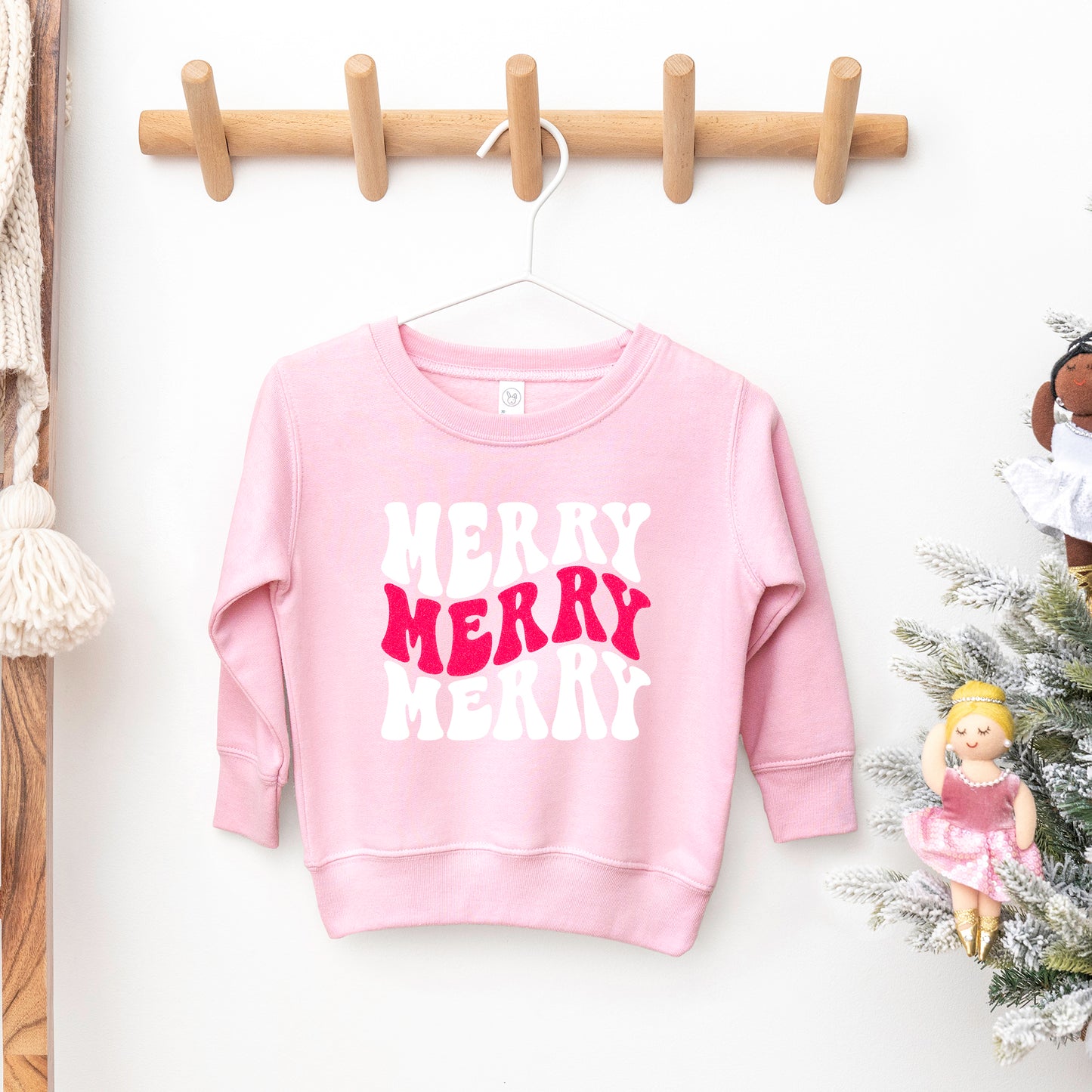 Merry Stacked Wavy Glitter | Toddler Graphic Sweatshirt