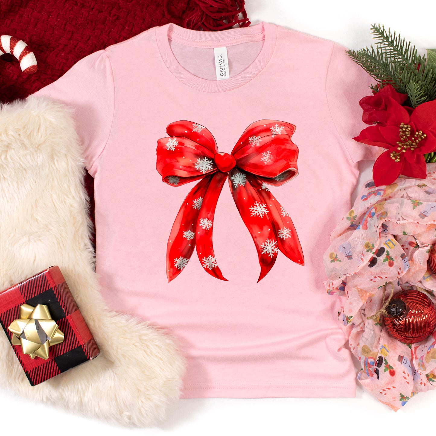 Coquette Christmas Snowflake Bow | Toddler Graphic Short Sleeve Tee