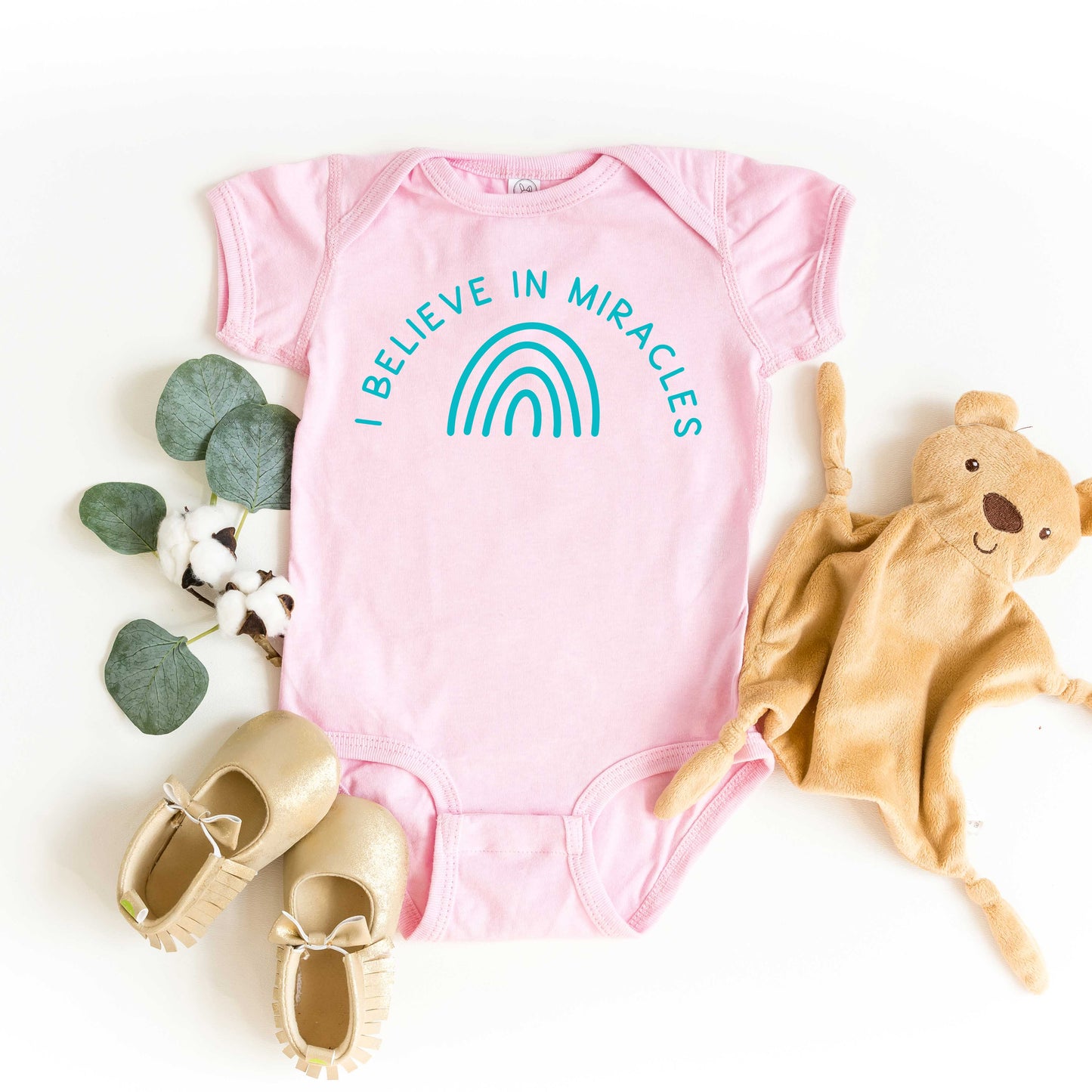 I Believe In Miracles Rainbow | Baby Graphic Short Sleeve Onesie