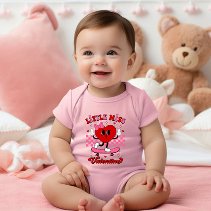 Little Miss Valentine Skateboard | Baby Graphic Short Sleeve Onesie