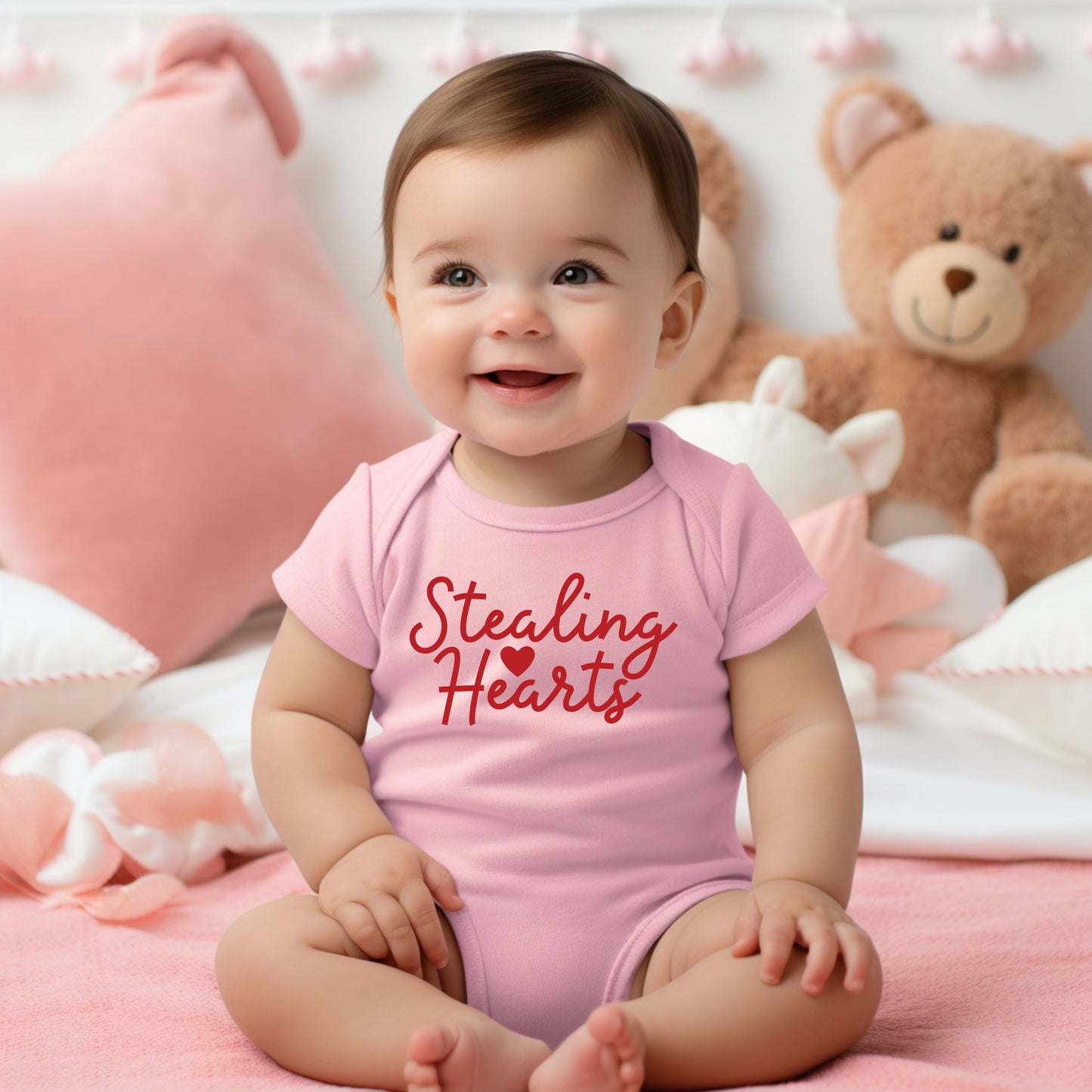 Stealing Hearts Cursive | Baby Graphic Short Sleeve Onesie
