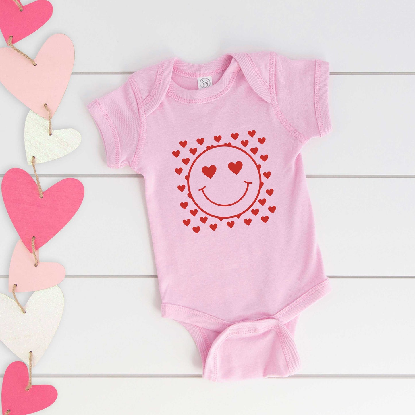 Smiley Face Hearts | Baby Graphic Short Sleeve Onesie