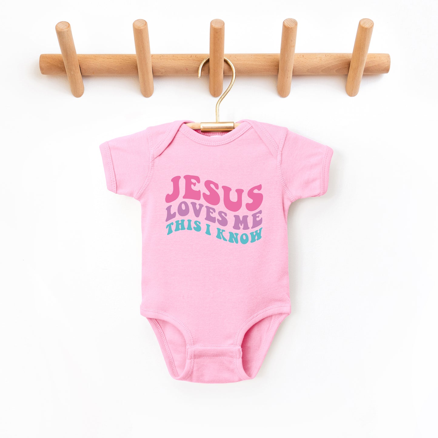 Jesus Loves Me This I Know Wavy | Baby Graphic Short Sleeve Onesie