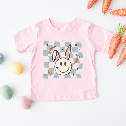 Checkered Smiley Easter Bunny | Toddler Short Sleeve Crew Neck