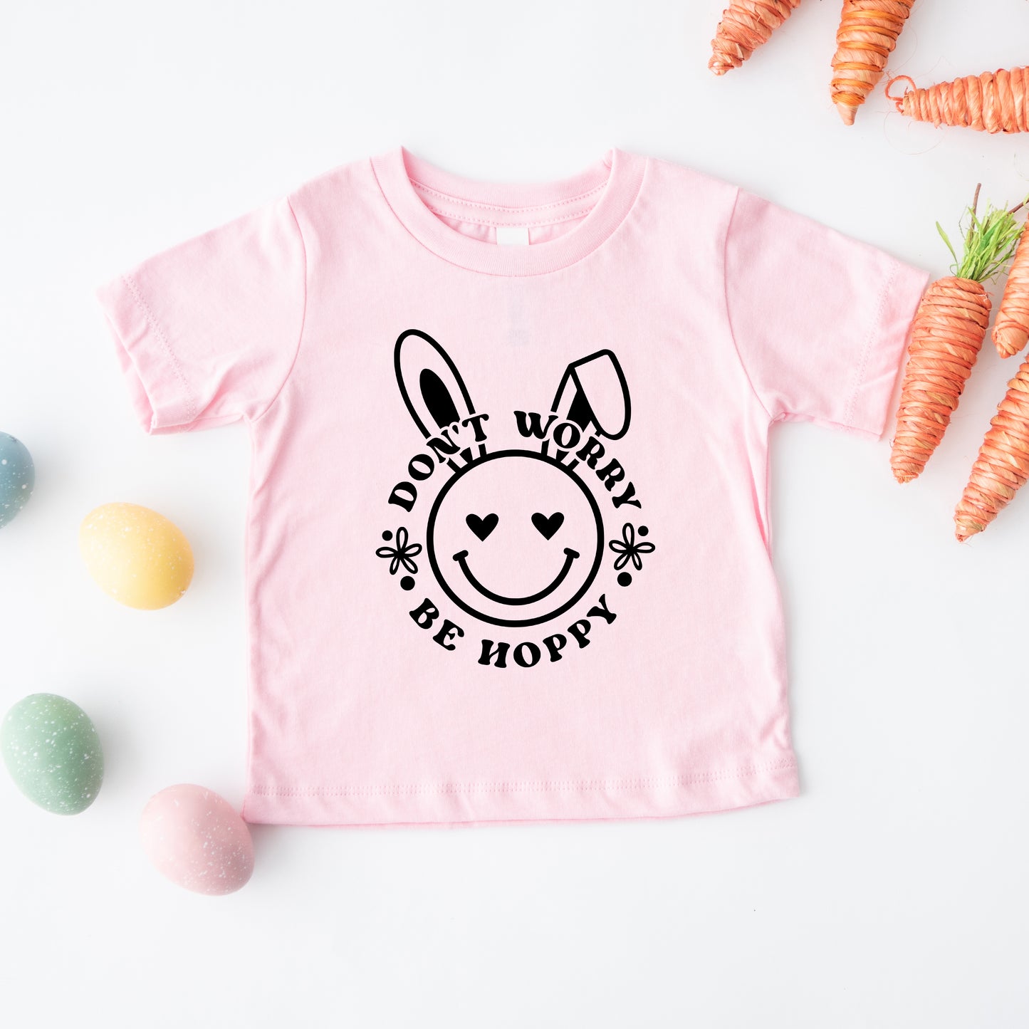 Don't Worry Be Hoppy Smiley Bunny | Youth Short Sleeve Crew Neck