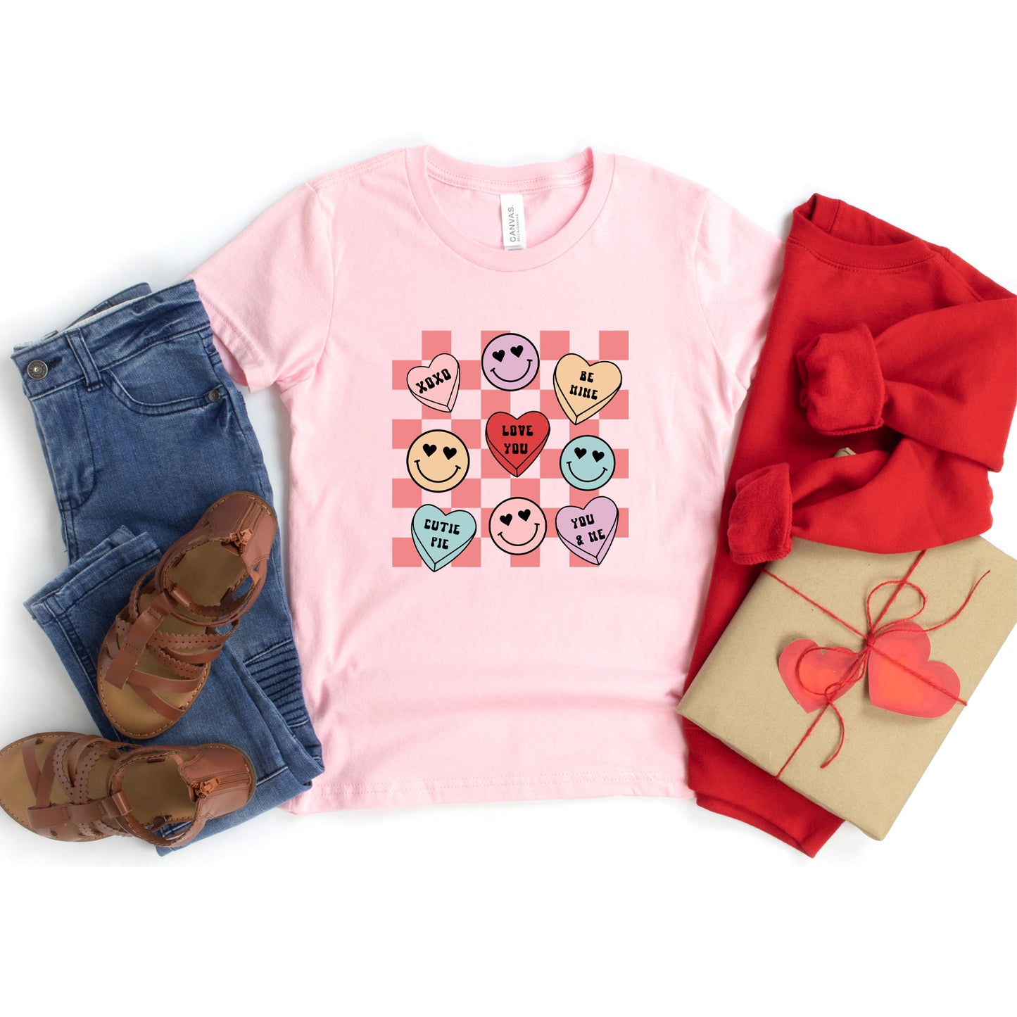 Candy Heart Smile Solid | Youth Graphic Short Sleeve Tee