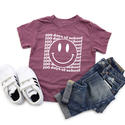 100 Days Of School Stacked With Smiley Face | Toddler Graphic Short Sleeve Tee