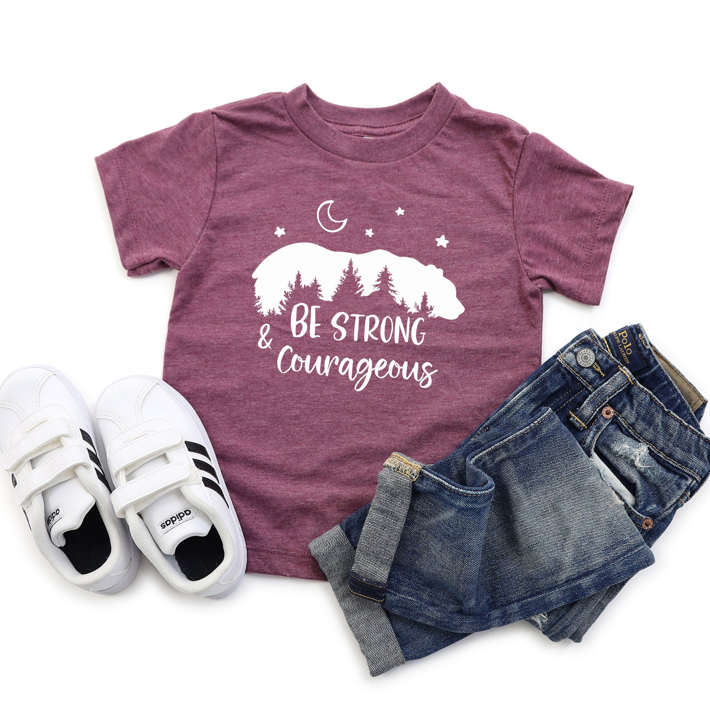 Be Strong And Courageous Bear Trees | Toddler Graphic Short Sleeve Tee