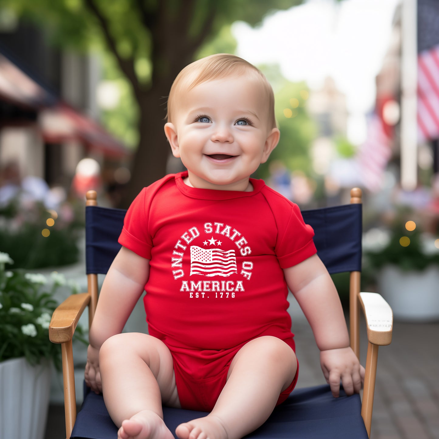 USA Flag Circle | Baby Graphic Short Sleeve Onesie