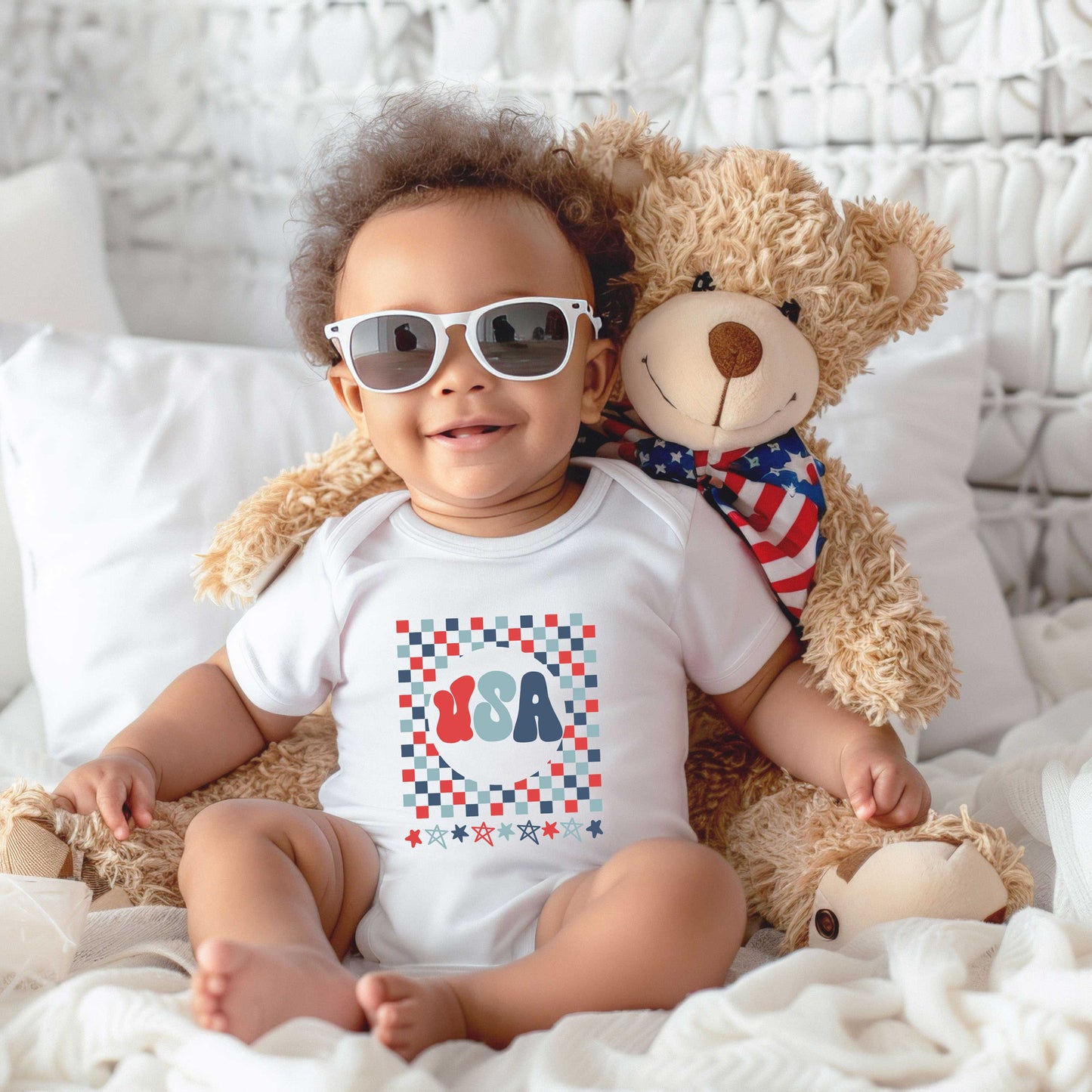 USA Checkerboard | Baby Graphic Short Sleeve Onesie