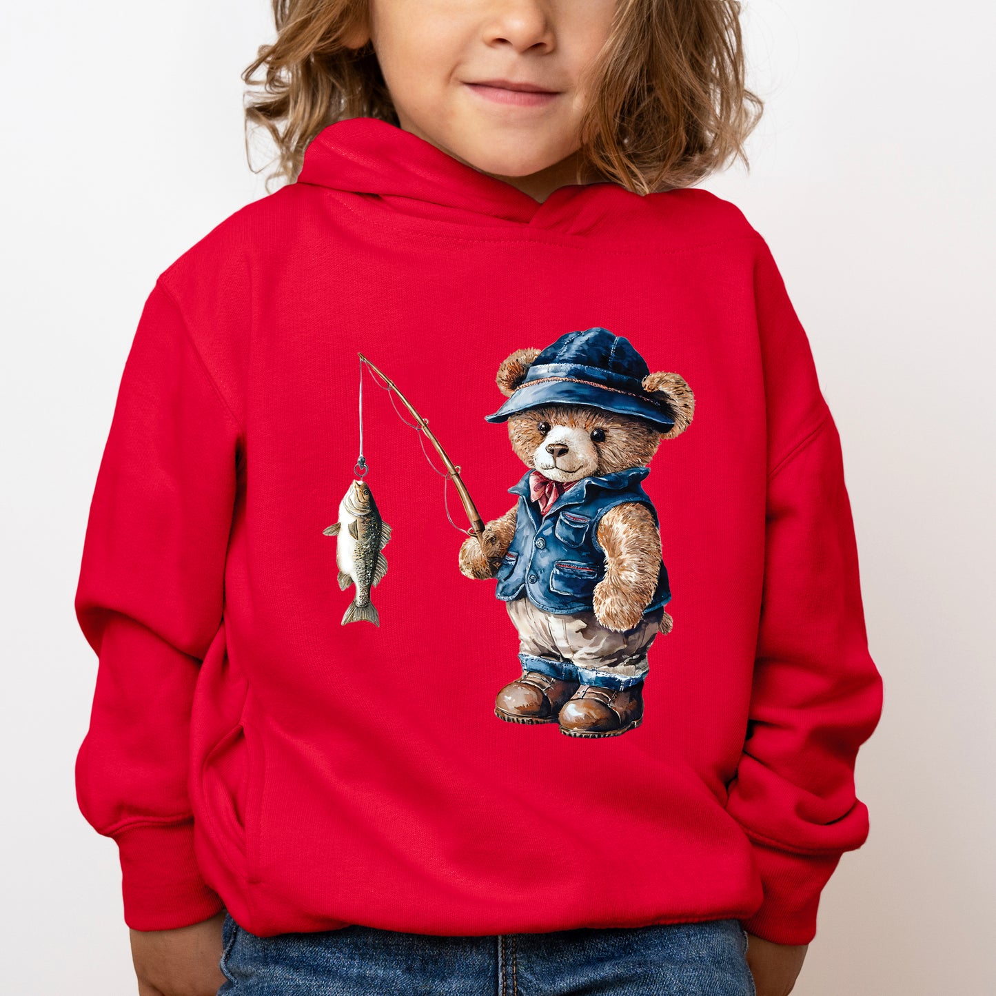 Teddy Bear Fisherman | Toddler Graphic Hoodie