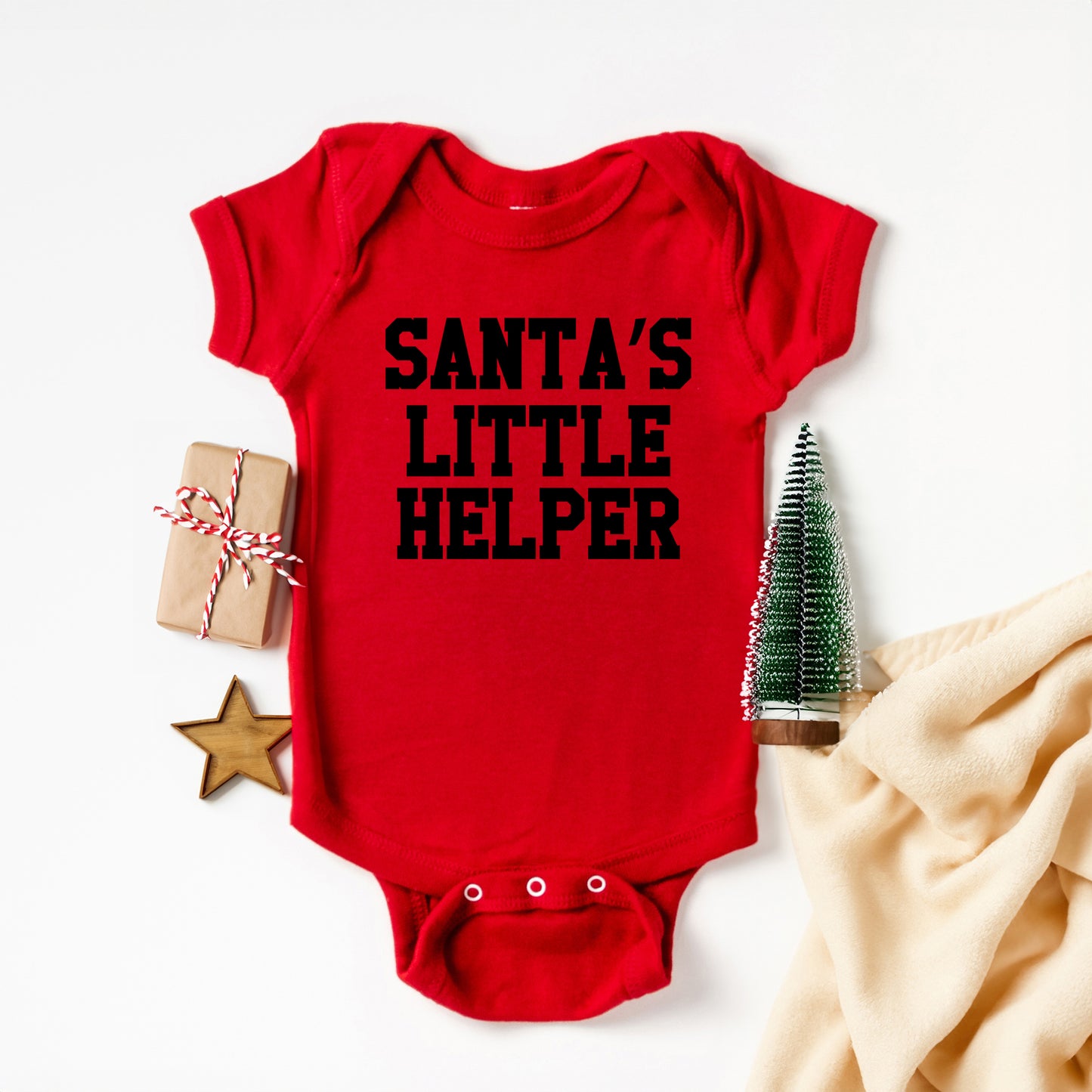 Santa's Little Helper Words | Baby Graphic Short Sleeve Onesie