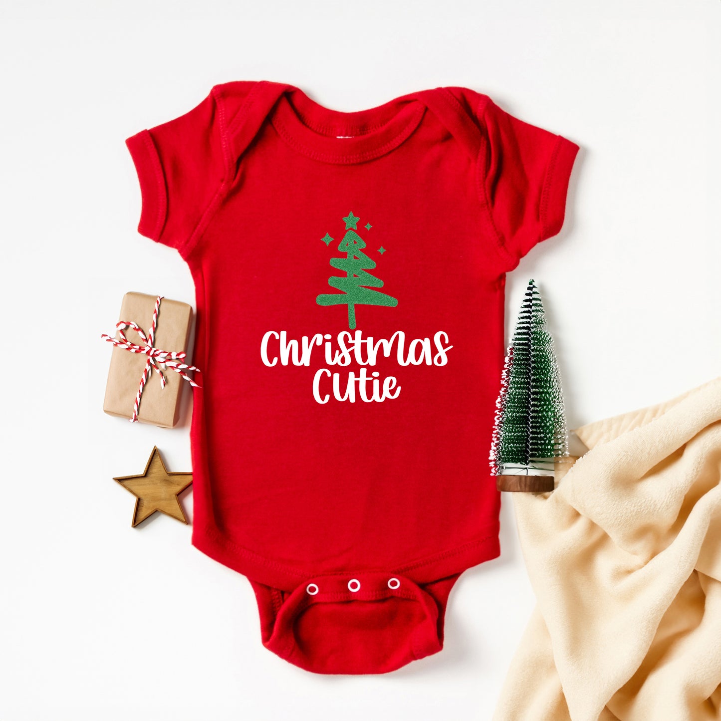 Christmas Cutie Tree Glitter | Baby Graphic Short Sleeve Onesie