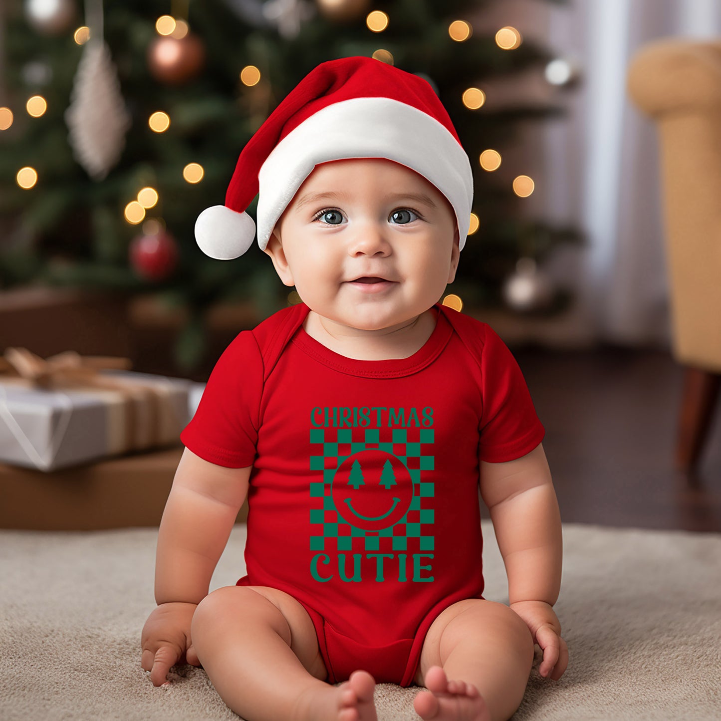 Christmas Cutie Checkered | Baby Graphic Short Sleeve Onesie