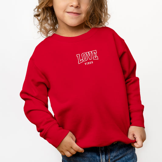 Embroidered Varsity Love Vibes | Youth Ultra-Soft Graphic Sweatshirt