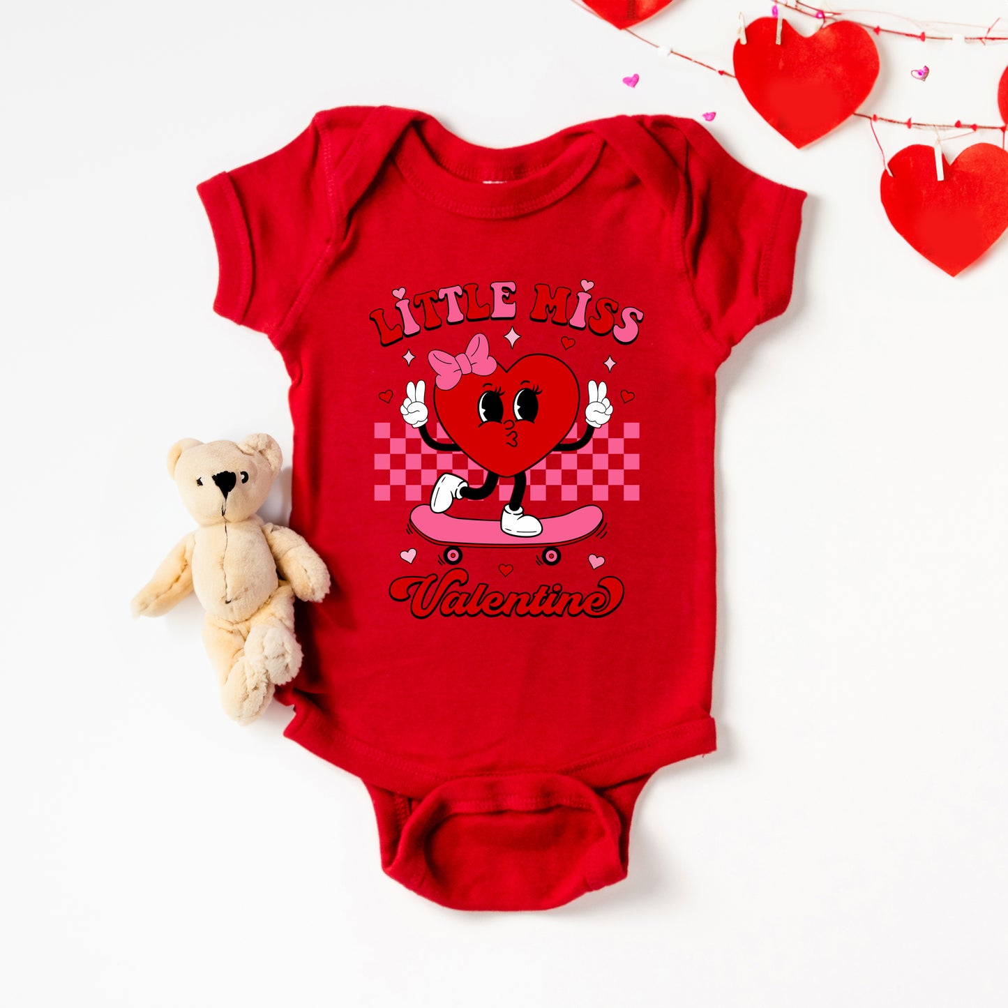 Little Miss Valentine Skateboard | Baby Graphic Short Sleeve Onesie