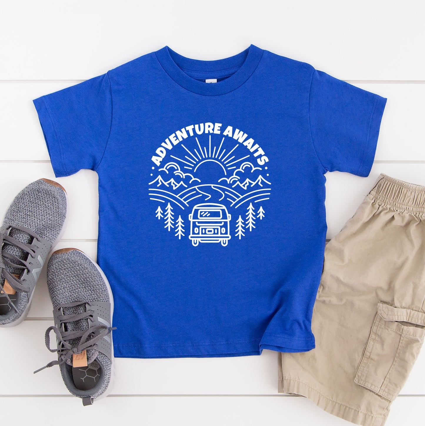 Adventure Awaits Landscape Circle With Van | Toddler Graphic Short Sleeve Tee