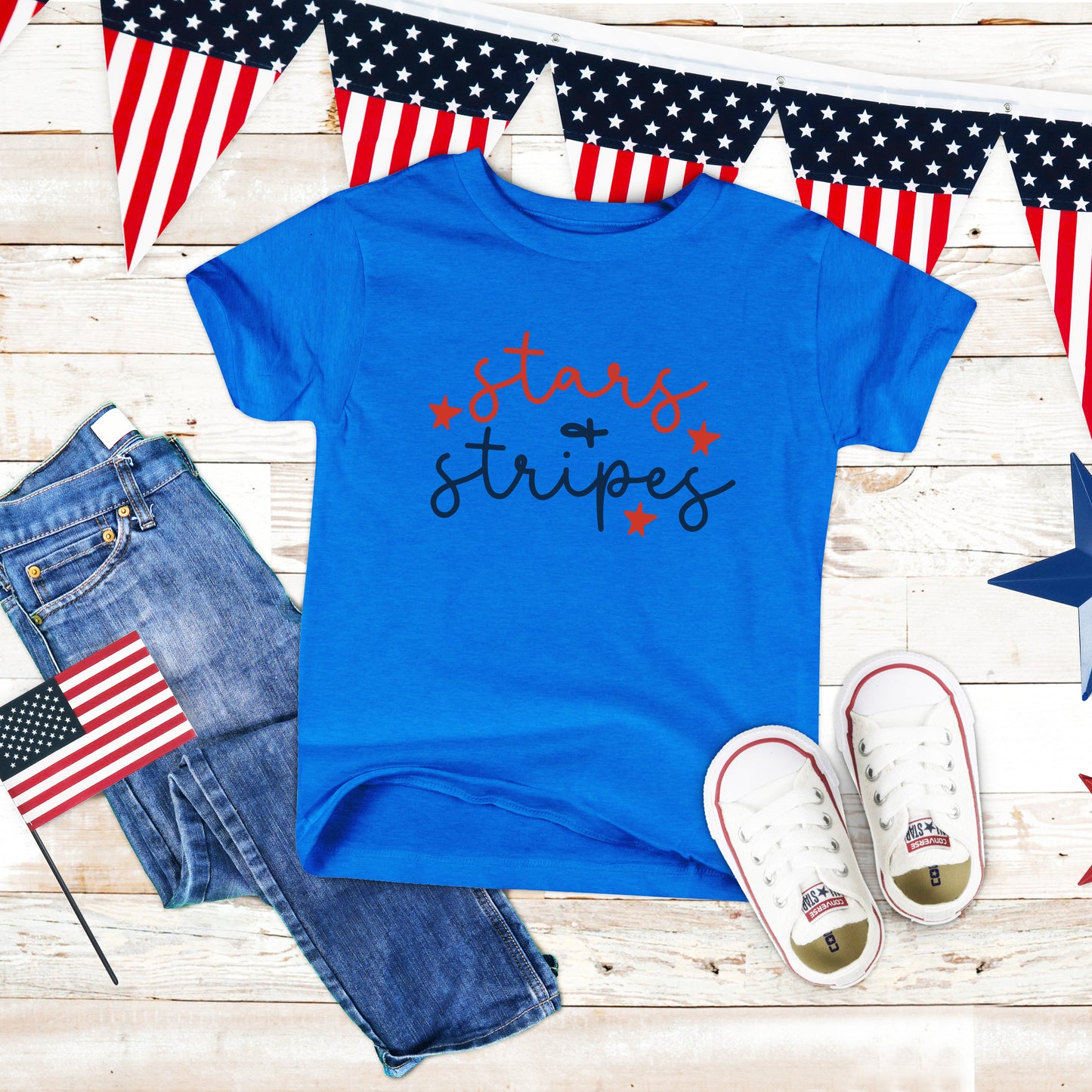 Patriotic Stars And Stripes Cursive | Youth Graphic Short Sleeve Tee