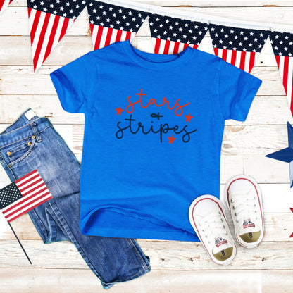 Patriotic Stars and Stripes Cursive | Toddler Graphic Short Sleeve Tee