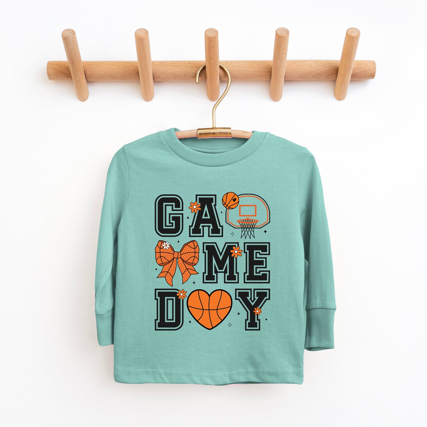 Basketball Game Day Coquette | Toddler Graphic Long Sleeve Tee