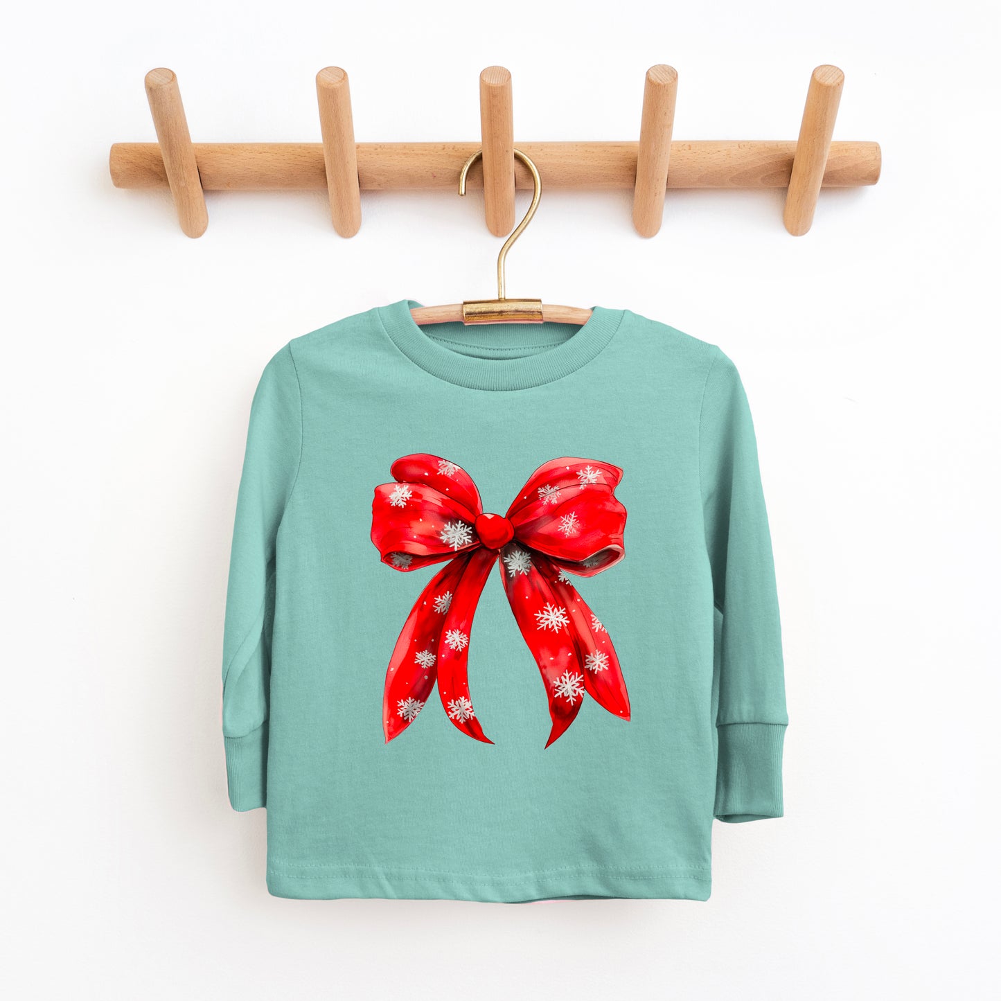 Coquette Christmas Snowflake Bow | Toddler Graphic Long Sleeve Tee