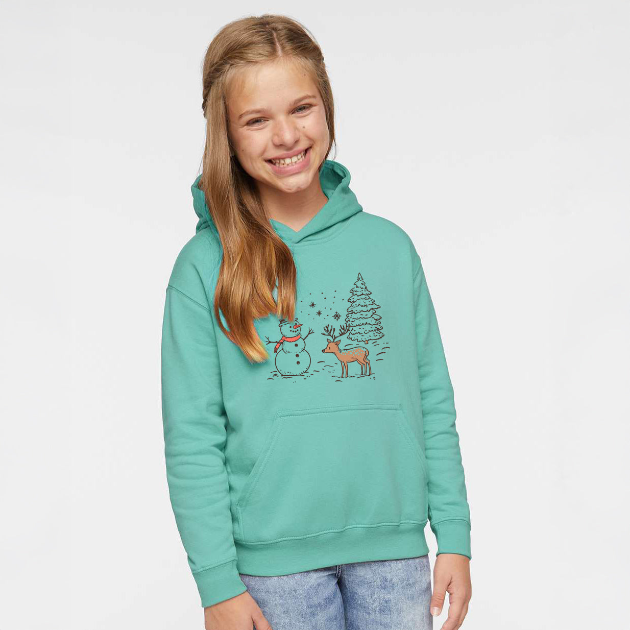 Deer Snowman Scene | Youth Graphic Hoodie