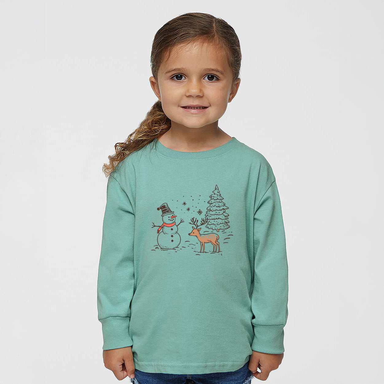 Deer Snowman Scene | Toddler Graphic Long Sleeve Tee